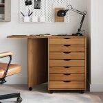 Vidaxl - armoire roulante avec bureau moss marron miel bois de pin