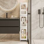 Armoire de salle de bain �troite et haute, armoire de salle de bain, organisateur lat�ral avec tiroirs ...