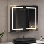 Armoire de salle de bain avec miroir et led �clairage 70x16x60cm armoire de toilette miroir avec prise ...