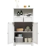 Armoire de salle de bain sur pied avec planche mobile et 2 tiroirs reglables, meuble de rangement sur ...