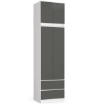 Akord - armoire avec surmeuble s60 blanche 60 cm 2 portes 2 tiroirs fa�ade gris graphite 3 �tag�res 60x51x234 ...