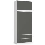 Armoire avec surmeuble akord s90 blanche 90 cm 2 portes 2 tiroirs faade gris graphite 6 tagres 90x51x234 ...