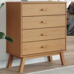 Vidaxl ? commode en bois de pin massif marron ? 4 tiroirs ? dimensions 76, 5 x 39 x 90 cm ? style scandinave ...