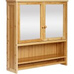 Hhg - armoire de toilette 838, armoire de toilette suspendue, 3 tagres 2 portes miroir bambou 62x66x15cm ...