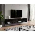 Furnix - armoire tv alyx 200 cm buffet bas moderne noir / noir brillant Furnix - armoire tv alyx 200 cm buffet bas moderne noir / noir brillant