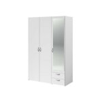 Armoire blanche 120x185 cm avec miroir ? 3 portes battantes ? 2 tiroirs ? panneaux de particules d�cor ...