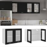 Maison chic ? armoire suspendue en verre noir 80x31x60 cm ? meuble haut de cuisine avec 2 �tag�res ? ...