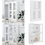 Armoire � vitrine blanc 82, 5x30, 5x150 cm bois d'ing�nierie - biblioth�que blanche - meuble rangement ...
