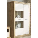 Armoire vitrine, buffet haut coloris chne cambrian, blanc - longueur 125 x profondeur 41, 80 x hauteur ...