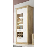 Armoire vitrine, buffet haut coloris ch�ne cambrian, blanc - longueur 96 x profondeur 41 x hauteur 201 ...