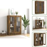 Armoire � vitrine ch�ne fum� 82, 5x30, 5x115 cm bois d'ing�nierie - biblioth�que - meuble tv - rangement ...