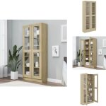 Armoire vitrine ch�ne sonoma 82, 5x30, 5x185, 5 cm bois ing�nierie - biblioth�que - meuble tv - rangement ...