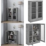 Vidaxl - armoire � vitrine gris b�ton 82, 5x30, 5x115 cm bois d'ing�nierie - biblioth�que - meuble tv ...