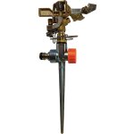 Arroseur canon tout laiton sur pic. entr�e 15x21. r�glable de 20� � 360�. arrosage de 300m� sous 4 bars ...