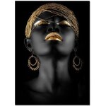 Art africain femme noire avec coiffe dore peintures sur toile art mural fille africaine affiches imprime ...