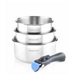 Arthur martin - lot de 3 casseroles inox manche amovible 5531 - gris