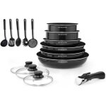 Arthur martin - batterie de cuisine amovible 15 pieces 16 - 20 - 22 - 24 - 26 cm noir