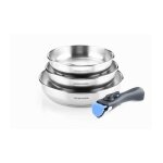 Arthur martin - set de 3 poeles 20 - 24 - 26 cm am1410 - acier inoxydable - poigne amovible - tous feux ...