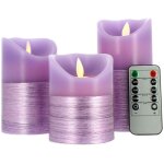 Arum lighting - lot de 3 bougies violettes flamme vacillante blanc chaud avec t�l�commande
