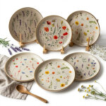 Assiettes 6 pi�ces. assiettes � petit - d�jeuner et � dessert en c�ramique, motif fleurs sauvages, 20 ...