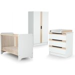 Chambre bébé lit, commode à langer et armoire blanc et hêtre verni Chambre bébé lit, commode à langer et armoire blanc et hêtre verni