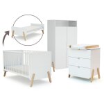 Lit bb volutif, commode  langer et armoire blanc htre verni