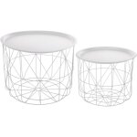 Atmosphera - lot de 2 tables basses rondes blanches matt essential mood avec paniers de rangement