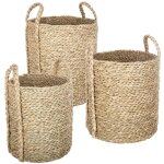 Atmosphera - set de 3 paniers  anses ronds roseau tress d22 26 34cm crateur d'intrieur