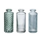 Lot de 3 soliflores design 'verre stri' 13cm vert