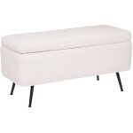 Atmosphera - banc coffre en tissu blanc � bouclettes avec pieds en m�tal - dimensions 100 x 40 cm