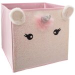 Atmosphera ? bo�te de rangement licorne pour enfant rose 30x30 cm ? velours et papier ? pliable pour ...