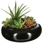 Vase en cramique noir de 6 cm avec composition de plantes artificielles ? atmosphera crateur d'intrieur ...