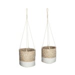Lot de 2 cache - pots à suspendre 'seagrass' 15cm blanc Lot de 2 cache - pots à suspendre 'seagrass' 15cm blanc