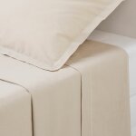Drap plat 2 personnes 'percale' 240x290cm beige lin