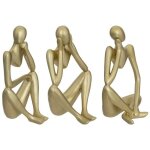 Ensemble de 3 statuettes femme en rsine dore h17