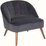 Atmosphera - fauteuil en velours gris et pieds en bois