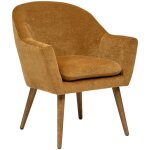 Atmosphera - fauteuil en tissu chenille jaune ocre et pieds en bois