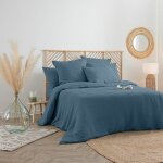 Atmosphera - housse de couette lin 'adorable' 260x240cm bleu canard