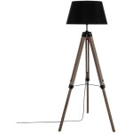 Atmosphera - lampadaire tr�pied en bois et abat - jour noir h 145 cm