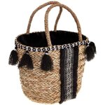Atmosphera - panier en roseau avec pompons, dimensions 41 x 20 x 30 cm, couleur noire, livraison gratuite ...