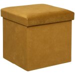 Pouf pliant lilou en velours 38x38cm jaune ocre atmosphera crateur d'intrieur