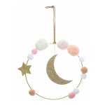 Suspension enfant lune & pompons 29cm multicolore Suspension enfant lune & pompons 29cm multicolore