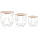 Ensemble de 3 tables basses empilables en mtal et bois blanc, dimensions varies (30x31 cm, 35x36 cm, ...