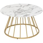 Atmosphera - table basse ronde en verre tremp� aspect marbre blanc d. 70 x h. 40 cm