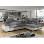 Mobilier deco - aubin - canapé d'angle convertible gris et blanc coffre de rangement - angle droit Mobilier deco - aubin - canapé d'angle convertible gris et blanc coffre de rangement - angle droit