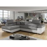 Mobilier deco - aubin - canap d'angle convertible gris et blanc coffre de rangement - angle gauche