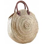 Aubry gaspard - cabas rond en palmier avec poignes cuir
