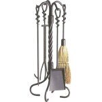 Valet de chemine en fer forg torsades 4 accessoires
