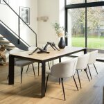 Macabane - tom - lot de 2 chaises tissu cru dossier arrondi pieds acier noir