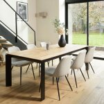 Macabane - tom - lot de 2 chaises tissu cru dossier droit pieds acier noir